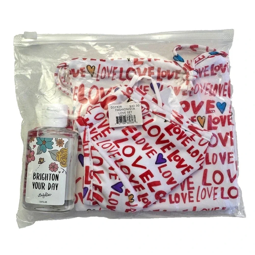 Brighton Fashionista Love Set 4Pc Mask Gloves Sanitizer‎ Pouch Travel Gift NEW